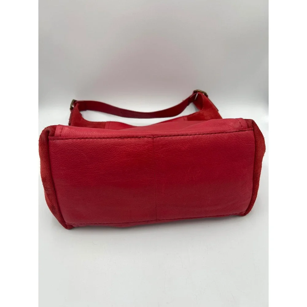 American Leather Co Red Leather Suede Hobo Bag Antique Brass Hardware